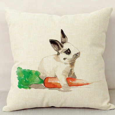 White and Black Rabbit with Carrot Linen Pillowcase