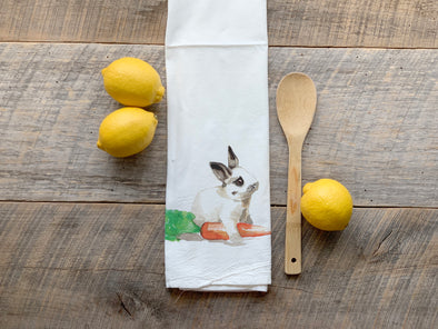 Bunny with Carrot Flour Sack Tea Towel