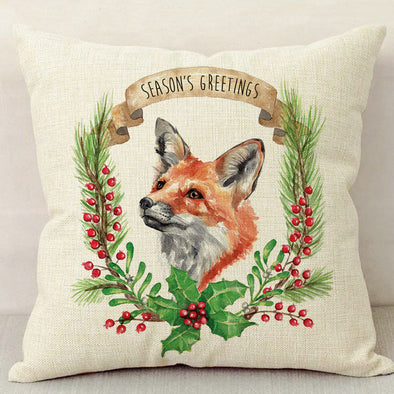 Christmas Fox Linen Pillowcase