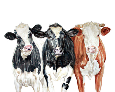 Cow Trio Watercolor Art Print