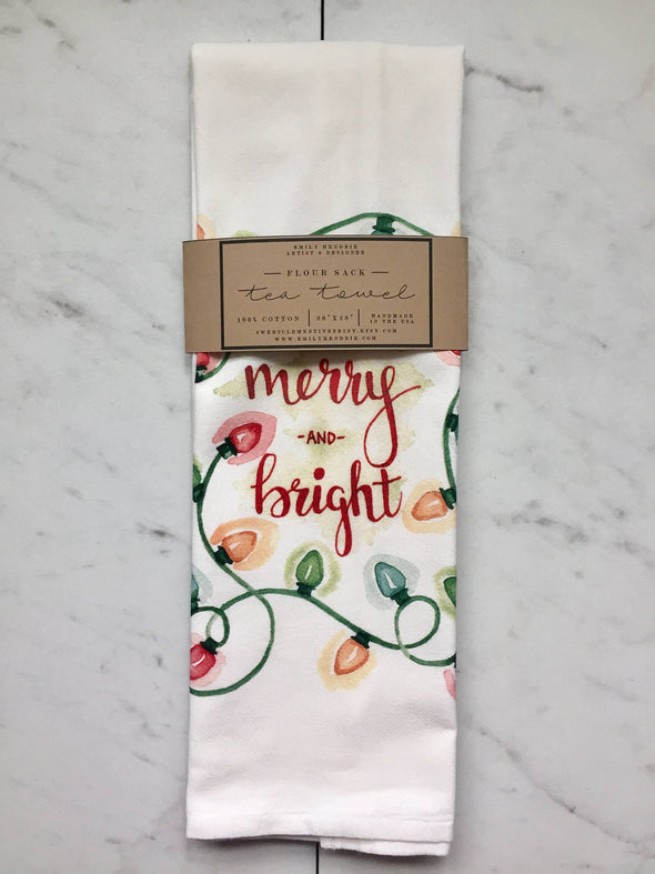 Merry and Bright Christmas Flour Sack Towel