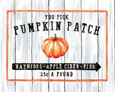 Pumpkin Patch Sign Watercolor Art Print