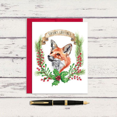 Fox Christmas Laurel Greeting Card