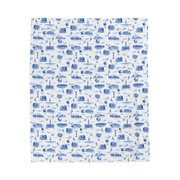 Philly Blue Toile Velveteen Plush Blanket