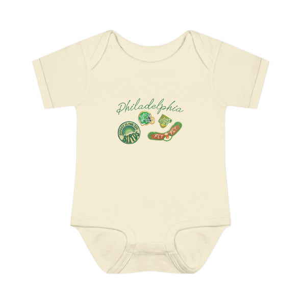 Baby Philadelphia Script Football Fan Baby Rabbit Skin Onesie