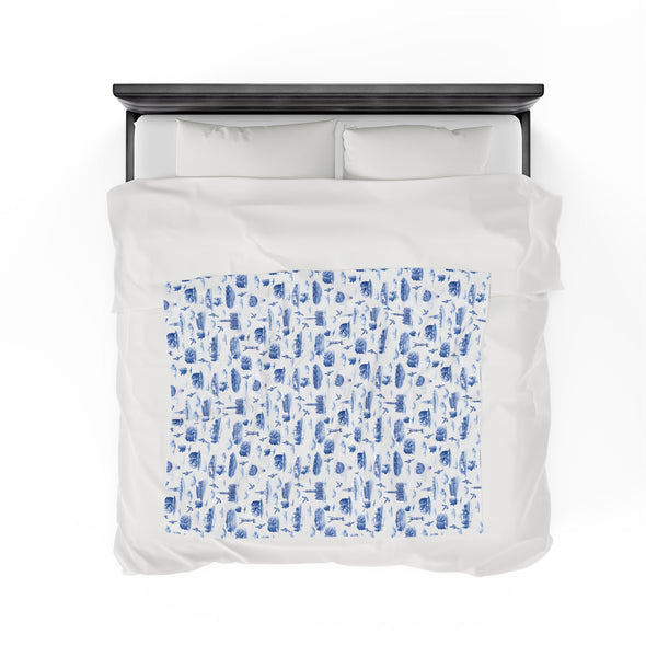 Philly Blue Toile Velveteen Plush Blanket