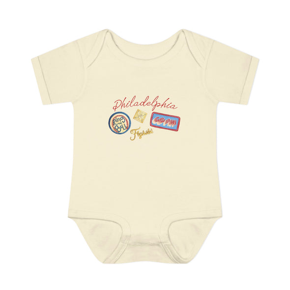 Baby Philadelphia Script Baseball Fan Baby Rabbit Skin Onesie