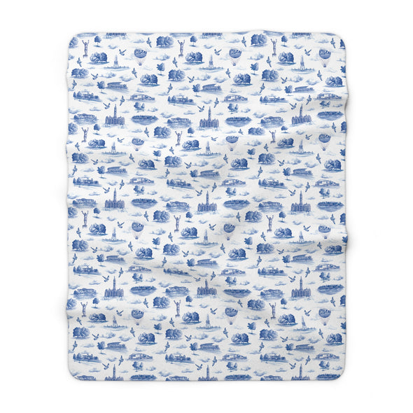 Philly Blue Toile Sherpa Fleece Blanket