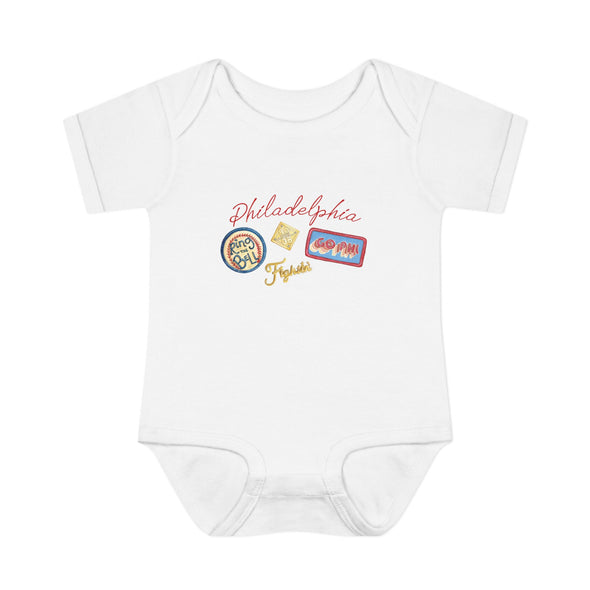 Baby Philadelphia Script Baseball Fan Baby Rabbit Skin Onesie