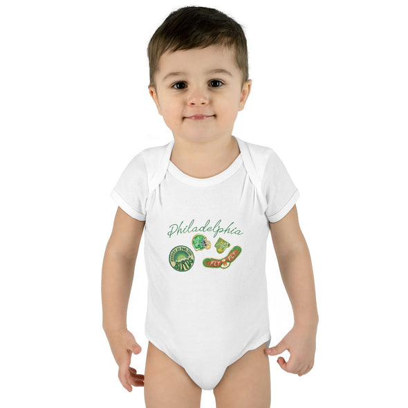 Baby Philadelphia Script Football Fan Baby Rabbit Skin Onesie