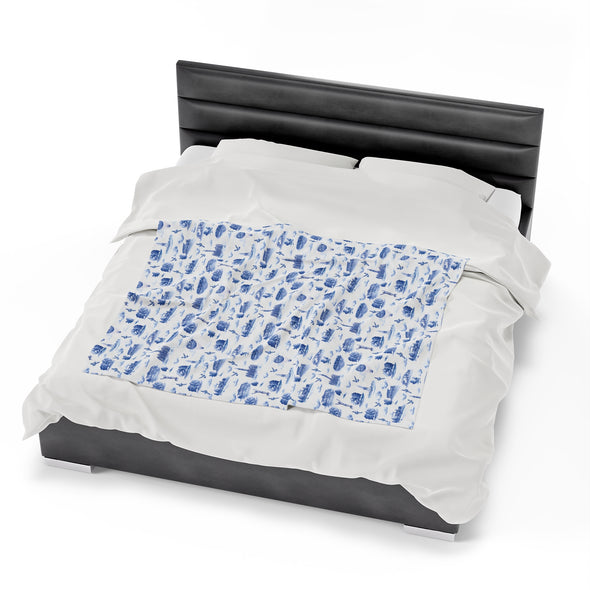 Philly Blue Toile Velveteen Plush Blanket