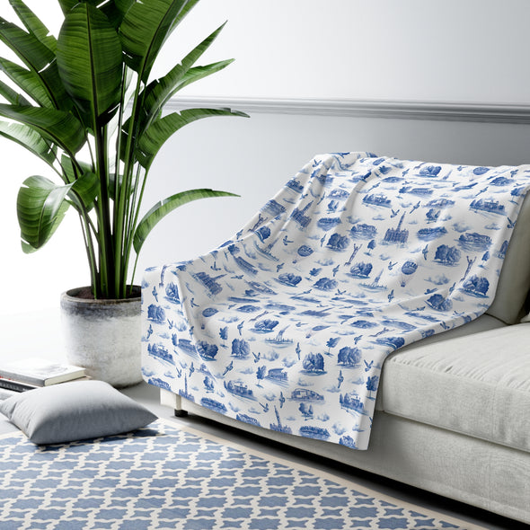 Philly Blue Toile Sherpa Fleece Blanket