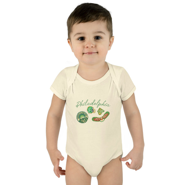 Baby Philadelphia Script Football Fan Baby Rabbit Skin Onesie