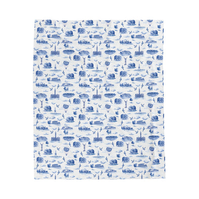 Philly Blue Toile Velveteen Plush Blanket