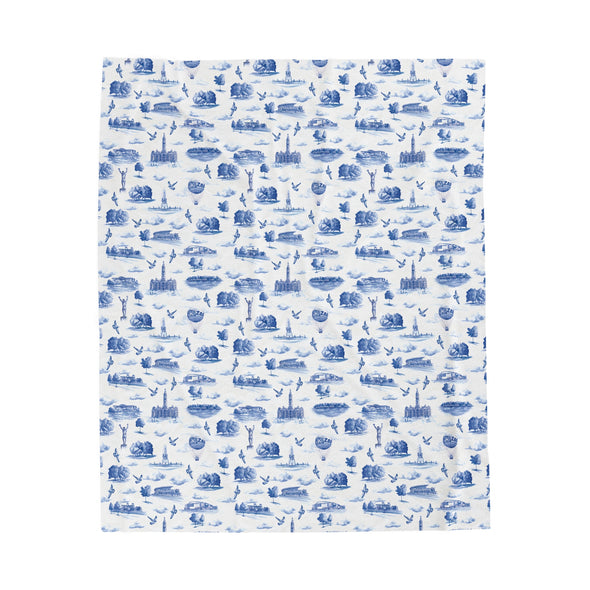 Philly Blue Toile Velveteen Plush Blanket