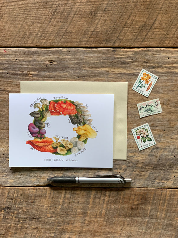 Edible Wild Mushroom Wreath Greeting Card