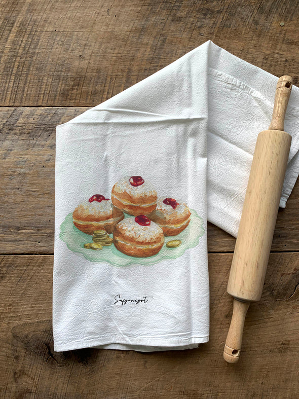 Sufganiyahs the Traditional Jewish Donuts Flour Sack Towel