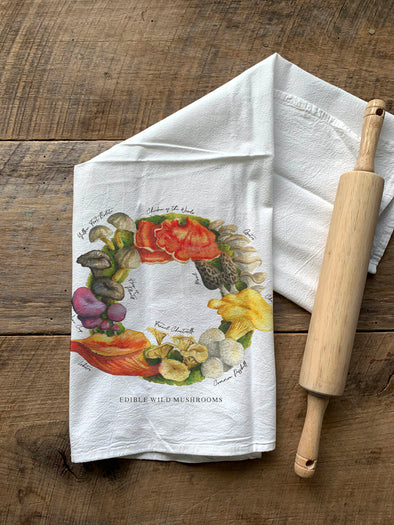 Edible Mushroom Wreath Flour Sack Towel