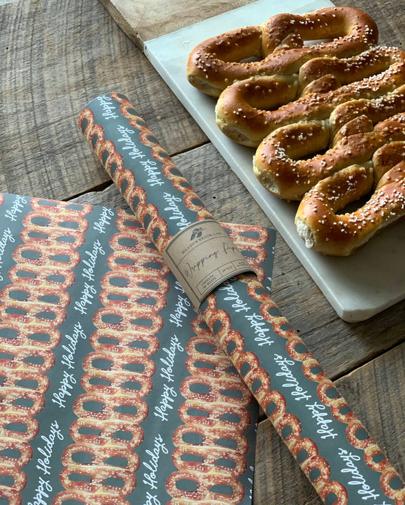Philly Soft Pretzel Happy Holidays Wrapping Paper Sheets