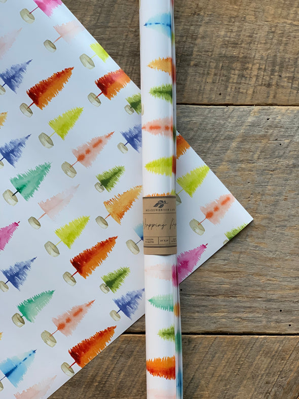 Rainbow Bottle Brush Tree Wrapping Paper Sheets