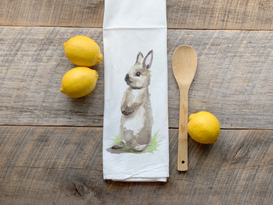 Grey Bunny Flour Sack Tea Towel