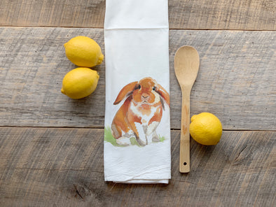 Orange Bunny Flour Sack Tea Towel