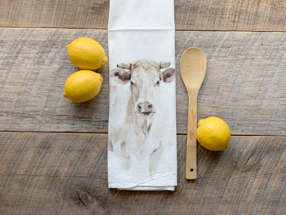 White Cow Steer Flour Sack Towel