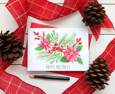 Poinsettia Spray Christmas Greeting Card