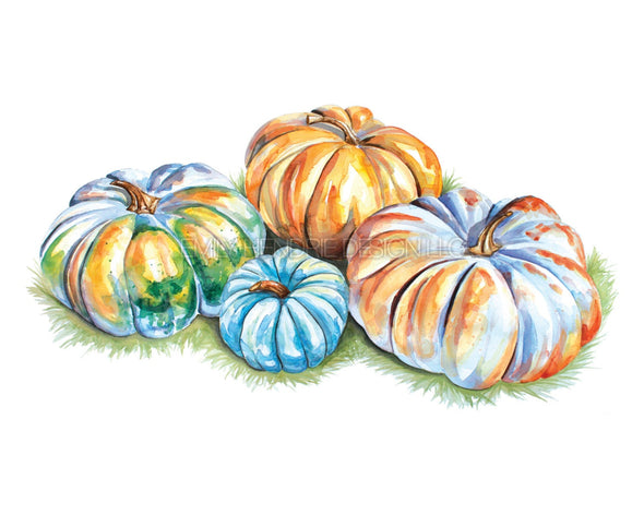 Pile of Pumpkins Watercolor Art Print