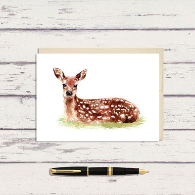 Laying Deer Watercolor Greeting Card