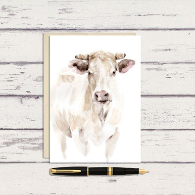 White Steer Cow Greeting Card