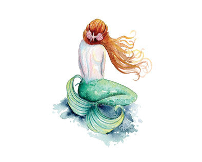Mermaid on Rock Watercolor Art print
