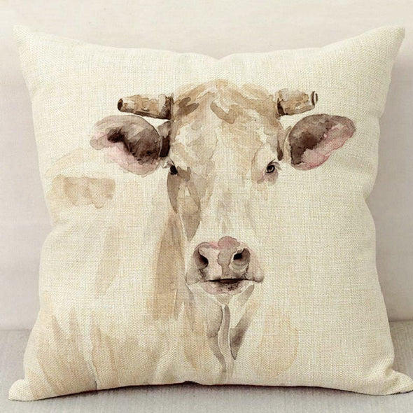White Steer Cow Linen Pillowcase