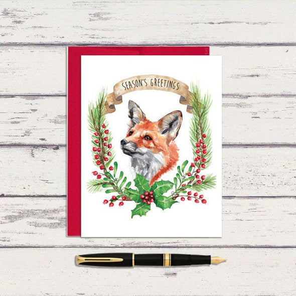 Fox Christmas Laurel Greeting Card