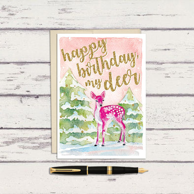 Happy Birthday My Deer Winter Greeting Card