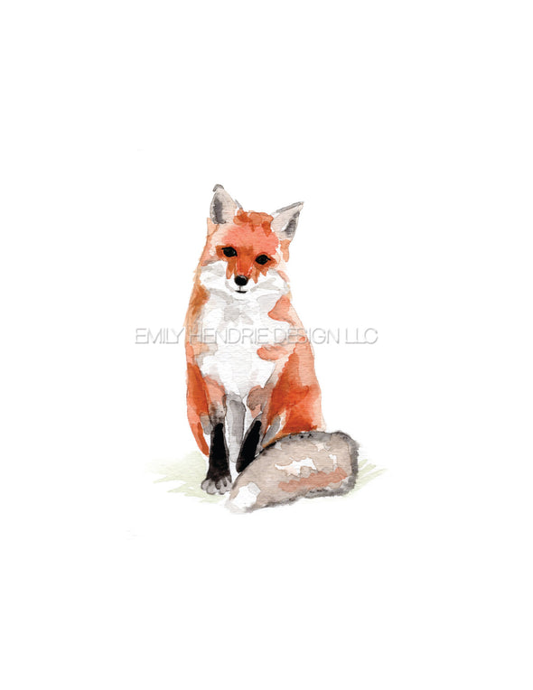 Sitting Fox Watercolor Art Print