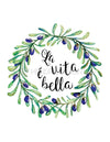 La Vita e Bella Olive Branch Wreath Watercolor Art Print