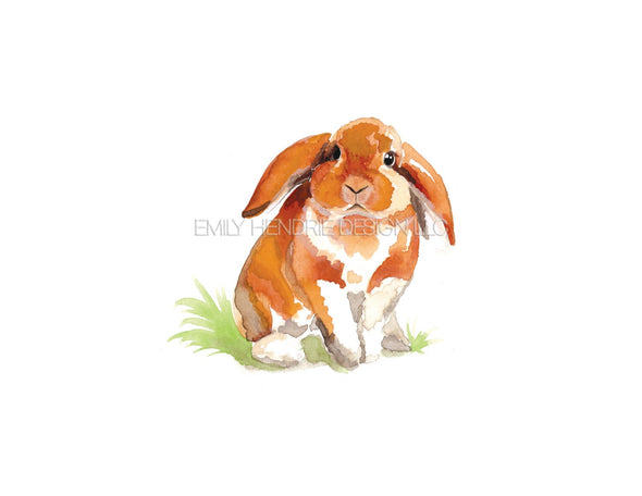 Orange Floppy Bunny Rabbit Watercolor Art Print