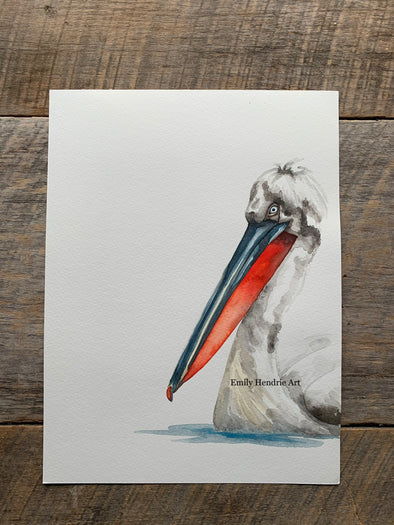 Original Asymmetric Pelican Watercolor Art