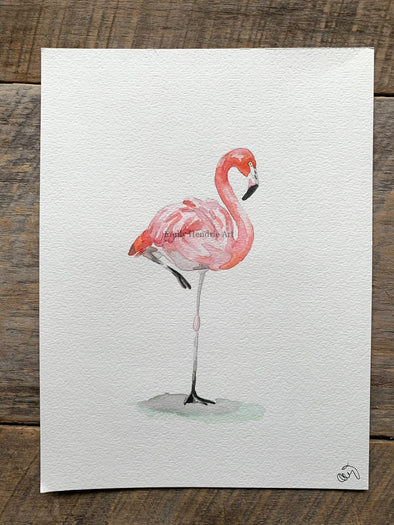 Original Flamingo on One Leg Watercolor Art