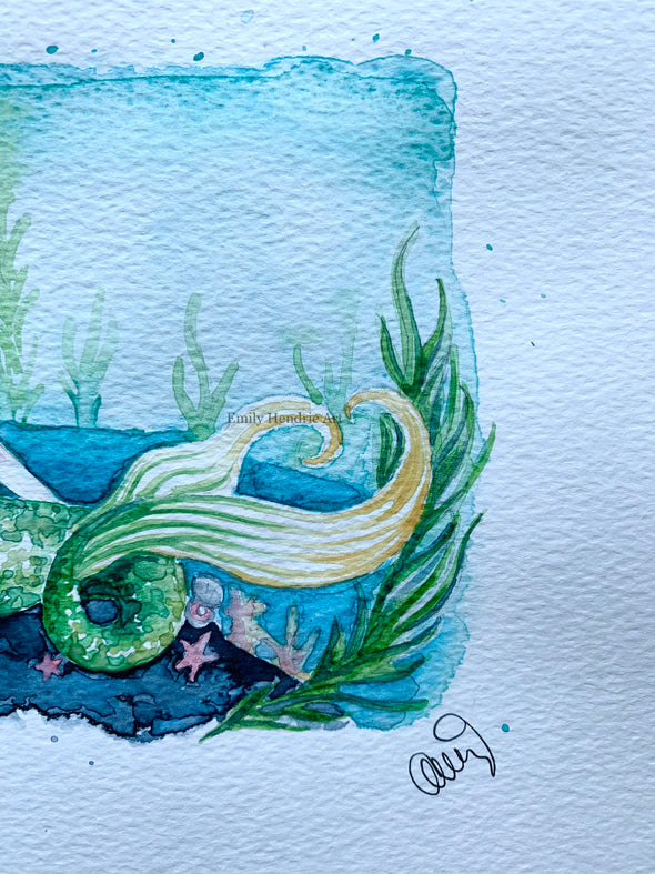 Original Marvelous Mermaid Watercolor Art