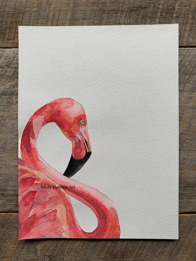 Original Flamingo Profile Watercolor Art