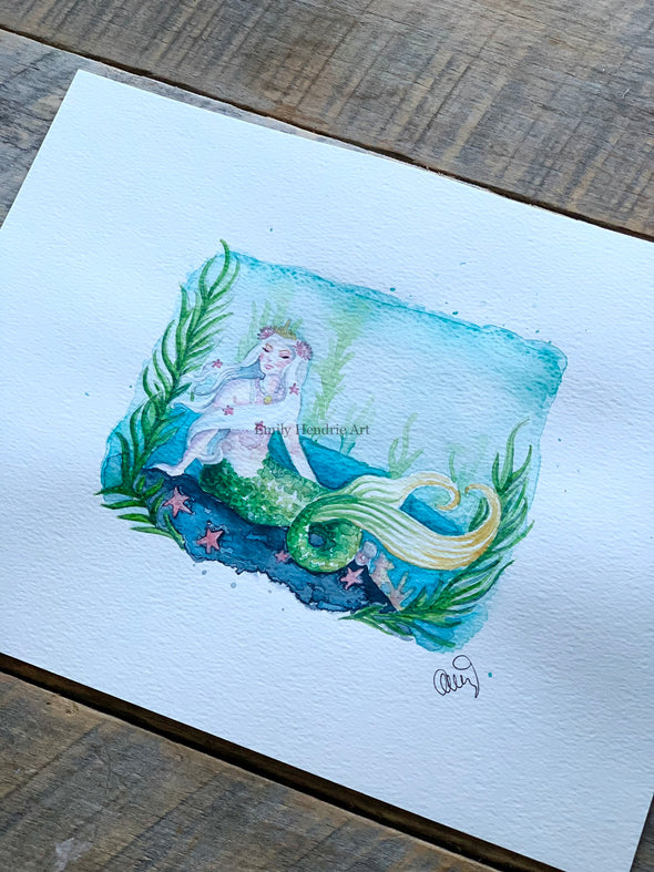Original Marvelous Mermaid Watercolor Art