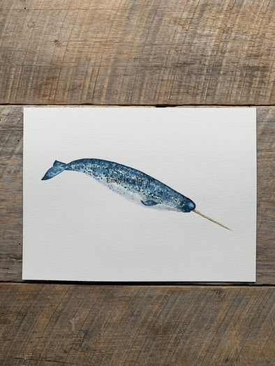 Original Narwhal Whale Watercolor Art