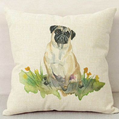 Pug Dog Linen Pillow